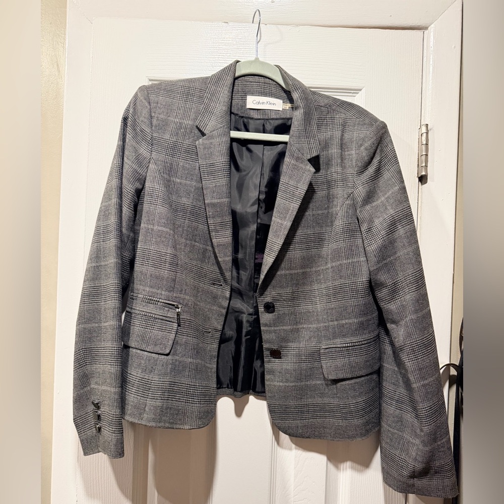 Calvin Klein Gray Plaid Blazer